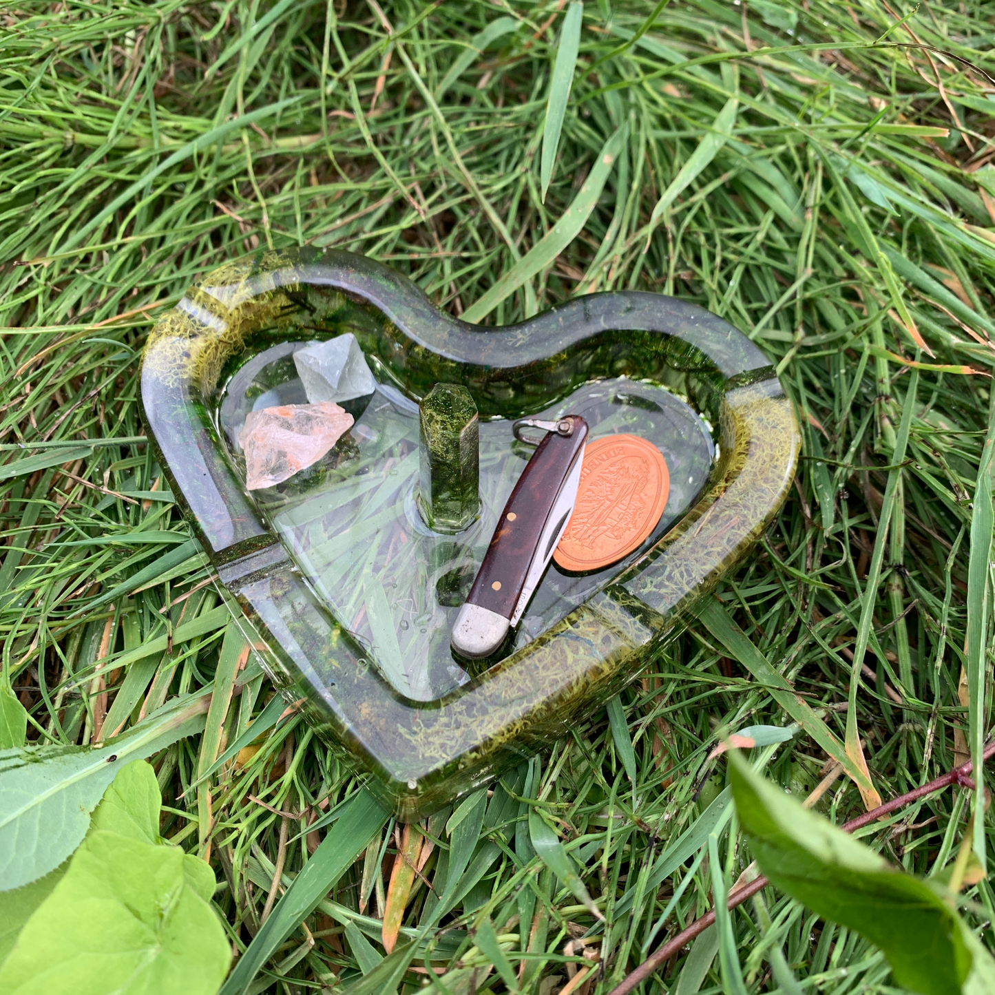 LivTray with Crystal Ring Holder - Mossy Heart