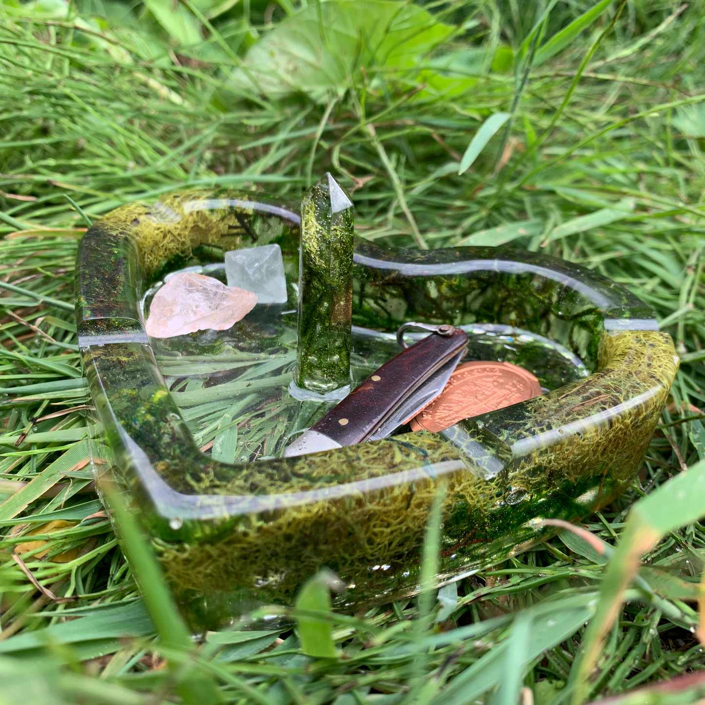 LivTray with Crystal Ring Holder - Mossy Heart